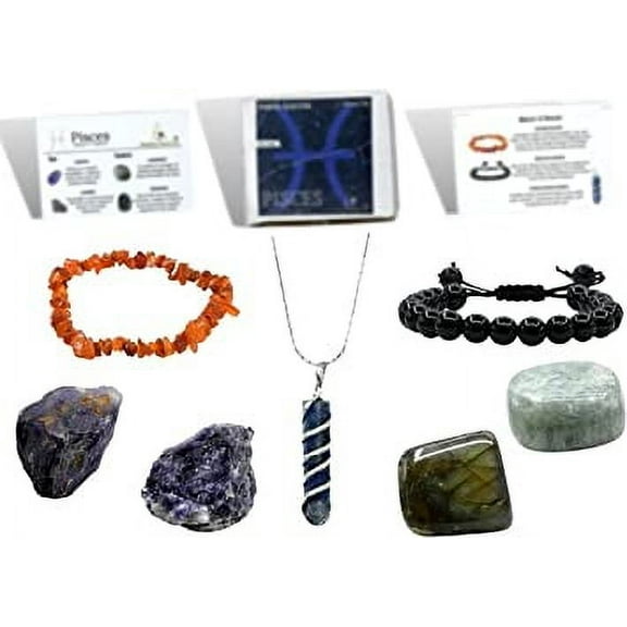 Pisces Healing Crystal Set, Zodiac Birthstone Premium Kit for Gift
