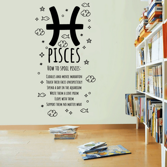 Pisces Horoscope Pisces Water Sign Cuddles And Movie Marathon Pisces Astronomy Zodiac Vinyl Bedroom Wall Decal Wall Art Sticker Wall Design Kids Adults Room Bedroom Wall Decoration Size (10x6 inch)