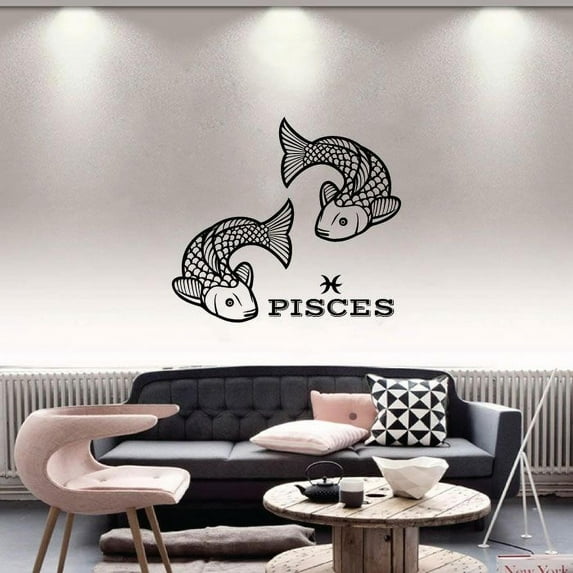 Pisces Koi Fishes Silhouette Water Sign Symbol Horoscope Astrological Chart Zodiac Signs Vinyl Wall Art Sticker Wall Decal For Home Room Wall Office Living Room Wall Decoration Decal Size(40x40 inch)