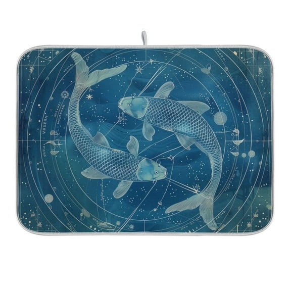 Pisces Of Zodiac Dish Drying Mat 18x24 Absorbent Microfiber Draining Rack Pad for Kitchen Counter Sink