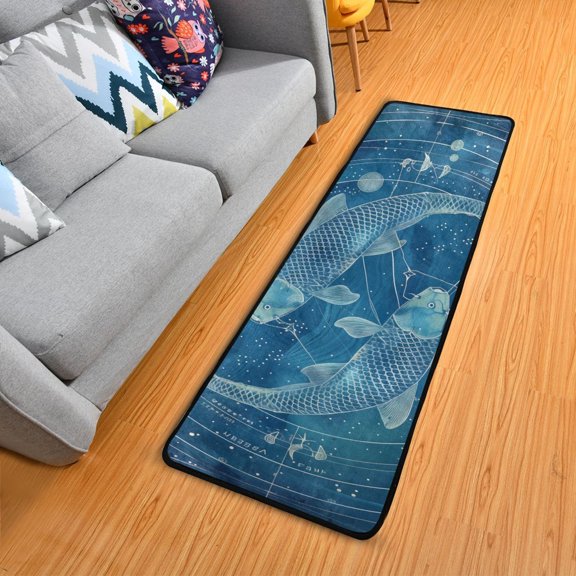 Pisces Of Zodiac Hallway Runner Rug 2'X6' Non-Slip Washable Carpet Runner Kitchen Entryway Laundry Bedroom