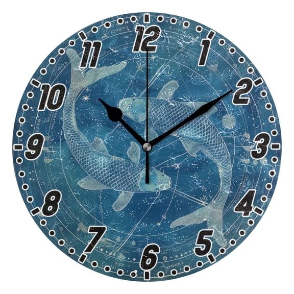 Pisces Of Zodiac Round Wall Clock Battery Operated Silent Non-Ticking Bedroom Office Kitchen Home School Decor 10"(Black)