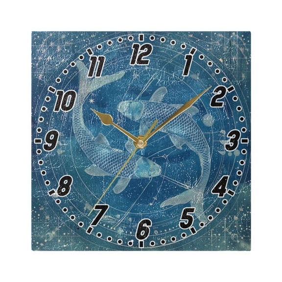 Pisces Of Zodiac Wall Clock Battery Operated Silent Non-Ticking Bedroom Office Kitchen Home School Decor 7.8"(Gold)