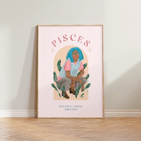 Pisces Print Pisces Poster Zodiac Print Zodiac Gift Astrology Print Star Sign Wall Art Pisces Zodiac Art Pisces Gift For Her Pink