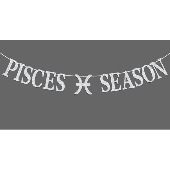 Pisces Season Banner, Big Pisces Energy Bunting Sign, 12 Constellation Theme Happy Birthday Febuary/March Horoscope Birthday Party Decorations Supplies, Silver Glitter