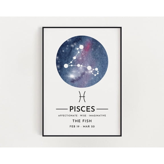 Pisces Star Wall Art, Pisces Print, Zodiac, Constellation Wall Art, Birthday Gift Home Decor #3596, Unframed Poster Size 24x36