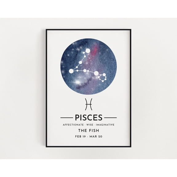 Pisces Star Wall Art, Pisces Print, Zodiac, Constellation Wall Art, Birthday Gift Home Decor #3596, Unframed Poster Size 8x12