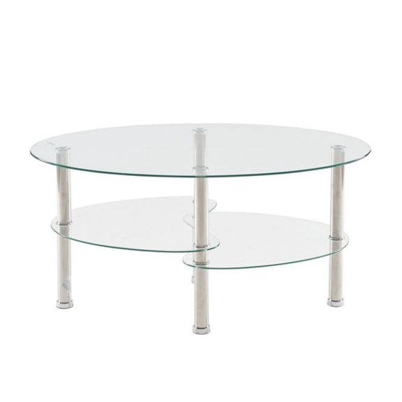 Pisces Tail Coffee Table, Oval, Tempered Glass with Iron Pipe Legs, 90*50*45cm, Clear , N103. as picture