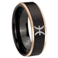 thumbnail image 1 of Pisces Zodiac 8MM Step Edge Black And Rose Gold Tungsten Men Ring, 1 of 2
