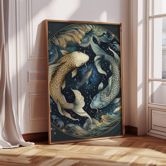Pisces Zodiac Astrology Art Print February March Birthday, Unframed Paper Poster 8x10in