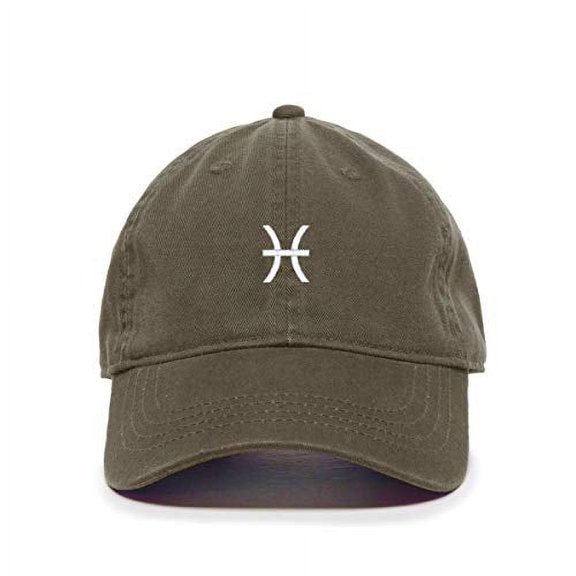 Pisces Zodiac Baseball Cap Embroidered Cotton Adjustable Dad Hat Olive