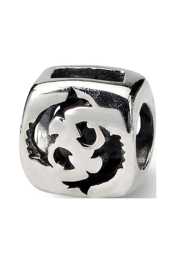 Pisces Zodiac Charm .925 Sterling Silver Antique Finish Reflection Beads - QRS467