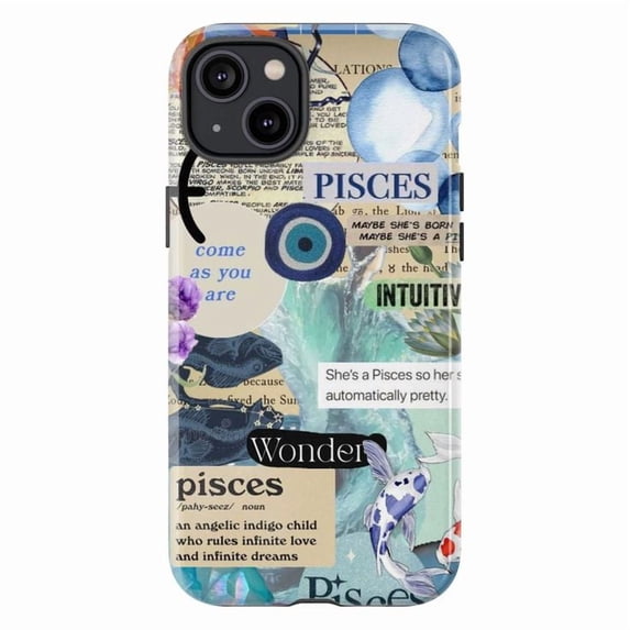 Pisces Zodiac Collage Phone Case, Intuitive Dreamy Astrology-Inspired iPhone Cover, Protective Horoscope Design for iPhone 16 15 14 13 12 11 Plus Pro Max Mini