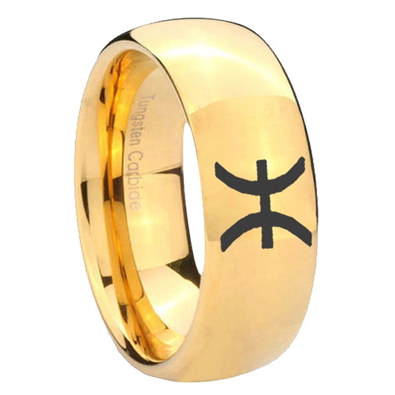 Pisces Zodiac Dome Gold Plated Tungsten Men Ring 10MM