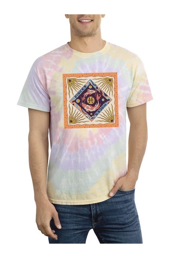 Pisces Zodiac Ethnic Style Tie Dye Spiral Men -Image by Shutterstock, Male Large