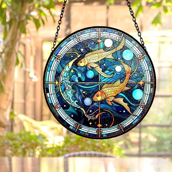 Pisces Zodiac Faux Stained Glass Acrylic Suncatcher, Window Hanging Decor, Celestial Decor Gift