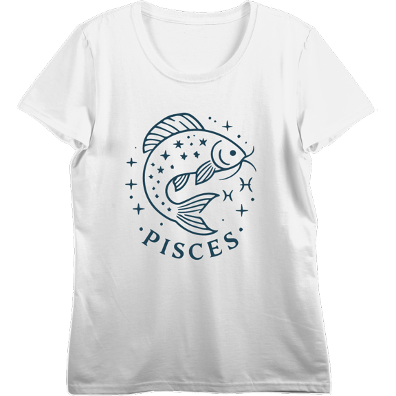 Pisces Zodiac Fish With Glitter Adult Vivid White Crew Neck Short Sleeve Tee-XS