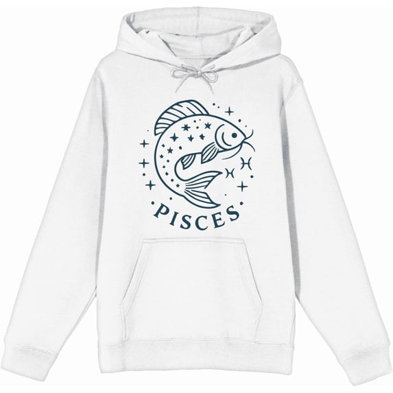 Pisces Zodiac Fish With Glitter Adult White Long Sleeve Hoodie-Medium