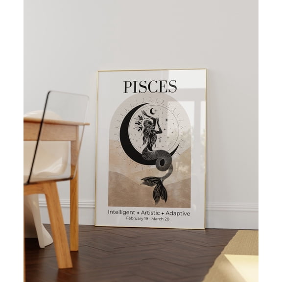Pisces Zodiac Goddess Pisces Astrology Birthday Celestial Wall Art Unframed Paper Print