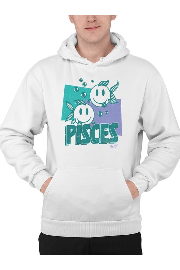 Pisces Zodiac Graphic - Twin Fish Retro Art Design Men's Hoodie