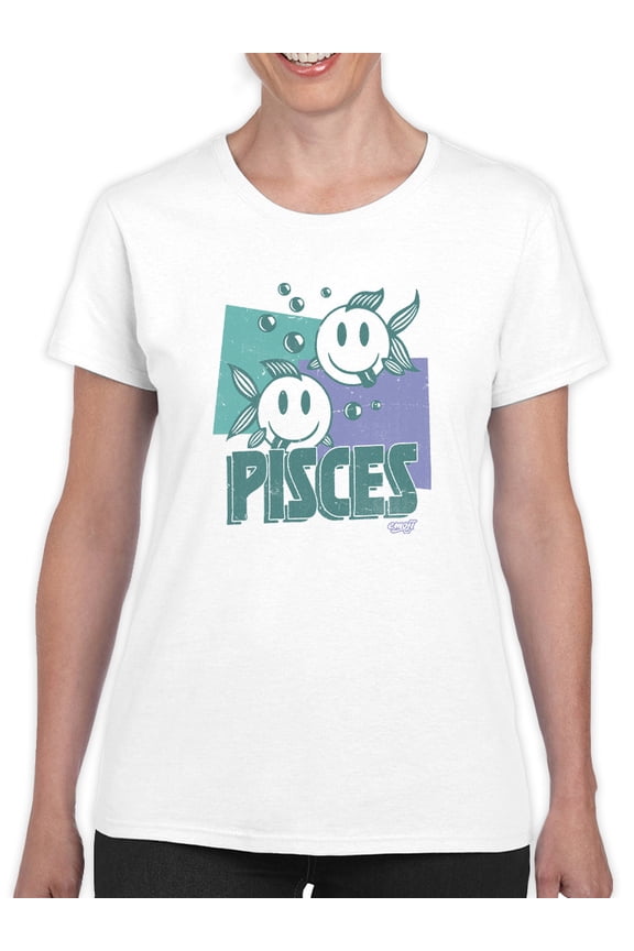 Pisces Zodiac Graphic - Twin Fish Retro Art Design Women's T-shirt