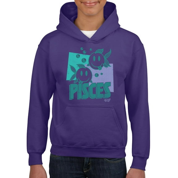 Pisces Zodiac Graphic - Twin Fish Retro Art Design Youth's Hoodie
