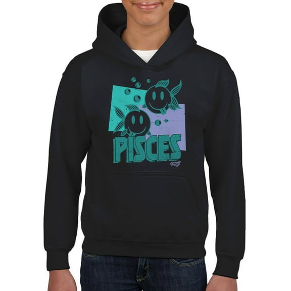Pisces Zodiac Graphic - Twin Fish Retro Art Design Youth's Hoodie