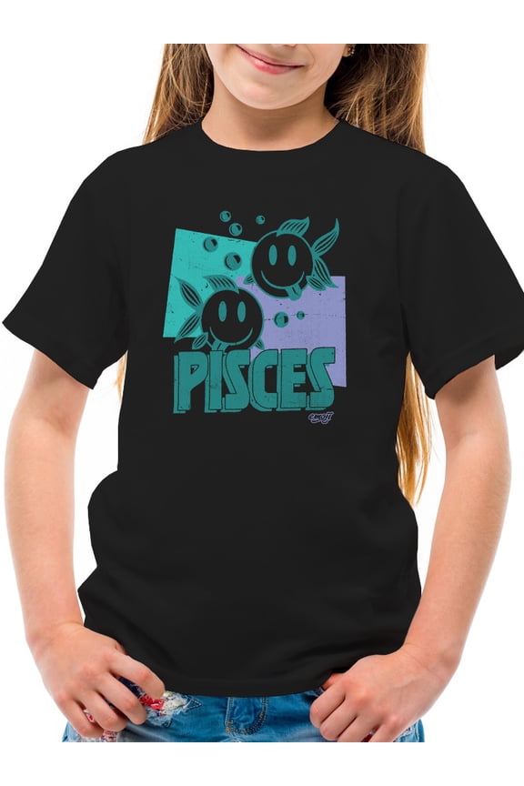 Pisces Zodiac Graphic - Twin Fish Retro Art Design Youth's T-shirt
