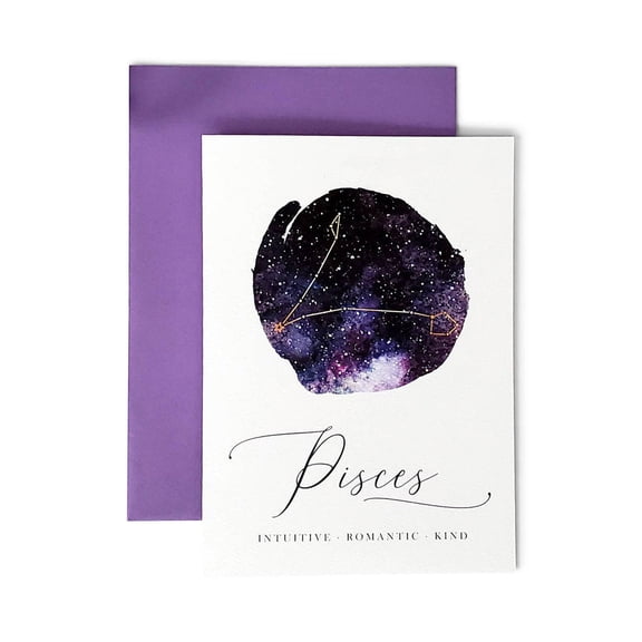 Pisces Zodiac Greeting Card Beautiful Galaxy Design with Inspiring Traits Perfect for Birthdays, Celebrations & Astrology Lovers Envelope Included