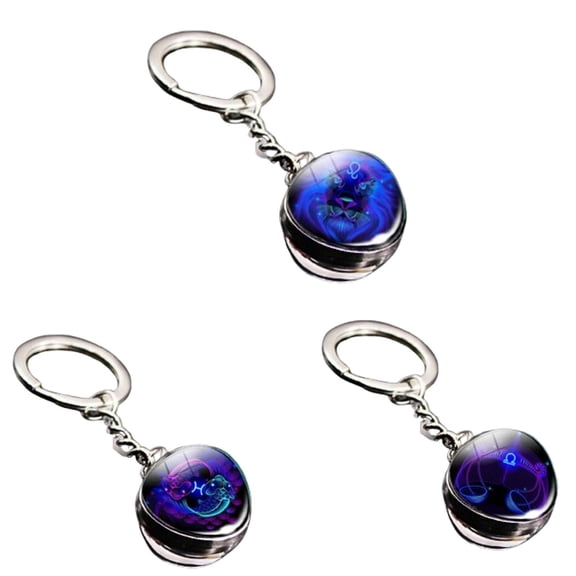 Pisces Zodiac Keychain Charm 3 Inch Silver Tone Zinc Alloy Double Sided Horoscope Charm Keychain for Car Keys Birthday Gift 1 Pack