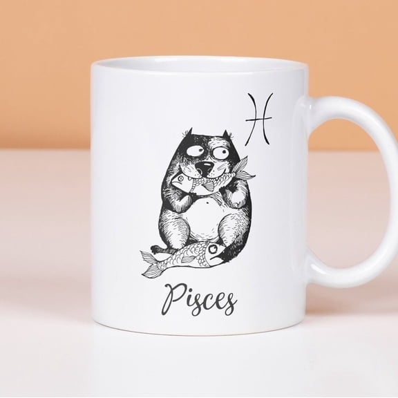 Pisces Zodiac Mug, Cat Zodiac Coffee Cup, Pisces Star Sign Gift, Pisces Horoscope, Ceramic Mug 11oz