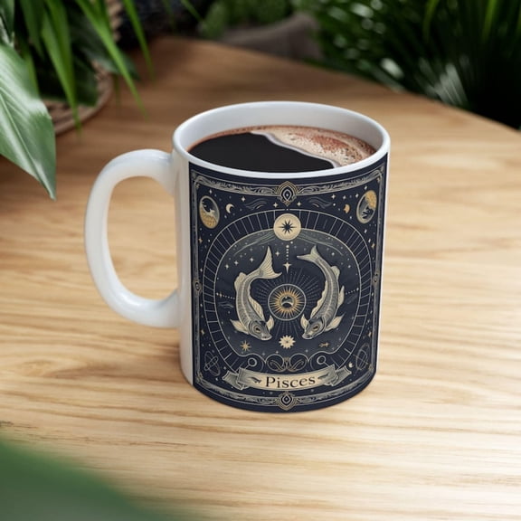 Pisces Zodiac Mug Celestial Stargazing Ceramic Coffee Mug.
