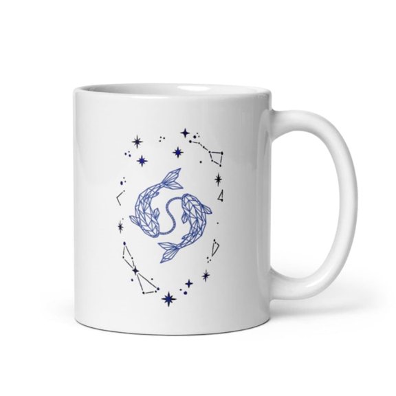 Pisces Zodiac Mug Elegant Sct Typography & Geometric FiS1H Constellation Art.