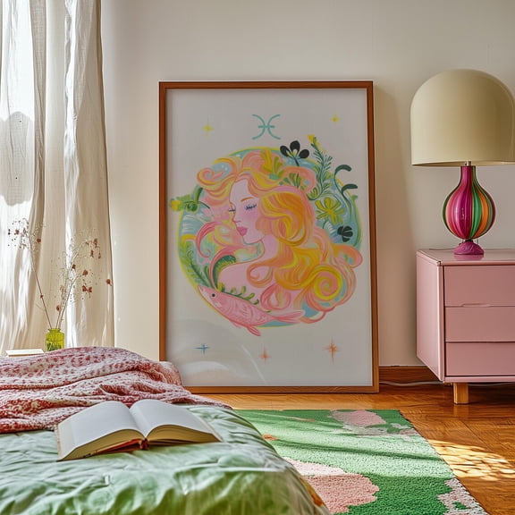 Pisces Zodiac Pastel Fairycore Astrology Home Wall Decor, Unframed Paper Poster 8x10in