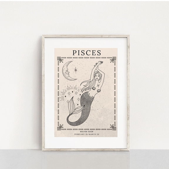 Pisces Zodiac Poster, Celestial Mermaid Astrology Art Home Decor #3222, Unframed Poster Size 16x24