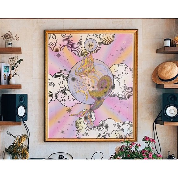 Pisces Zodiac Poster Celestial Witchy Wall Art