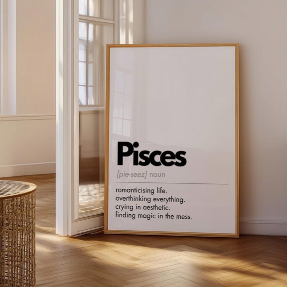 Pisces Zodiac Print Minimal Typography, Unframed Paper Poster 8x10in