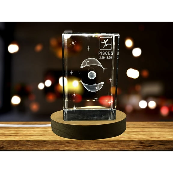 Pisces Zodiac Sign 3D Engraved Crystal Keepsake Gift
