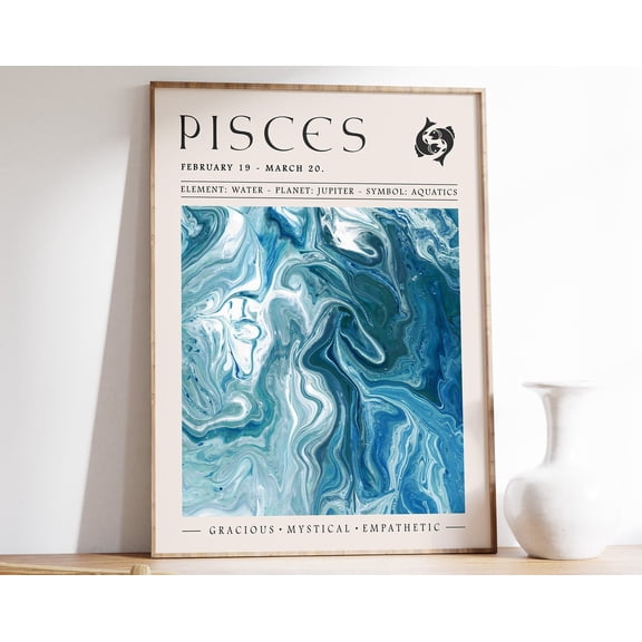 Pisces Zodiac Sign Art Print Boho Bedroom Decor