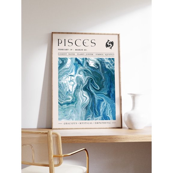 Pisces Zodiac Sign Art Print, Boho, Poster Only