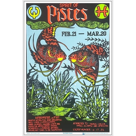 Pisces Zodiac Sign Blacklight Poster 23.5" x 35.5" Laminated