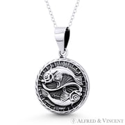 Pisces Zodiac Sign Circle Astrology Charm 31x20mm 1.5x0.8in Pendant & Chain Necklace in Oxidized .925 Sterling Silver