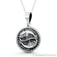 thumbnail image 1 of Pisces Zodiac Sign Circle Astrology Charm 31x20mm (1.5x0.8in) Pendant & Chain Necklace in Oxidized .925 Sterling Silver, 1 of 1