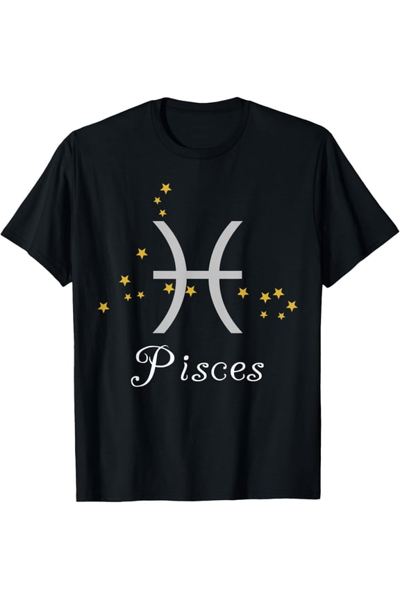 Pisces Zodiac Sign Constellation Star Astrology Night Sky T-Shirt men and women can wear, black, white, gifts.