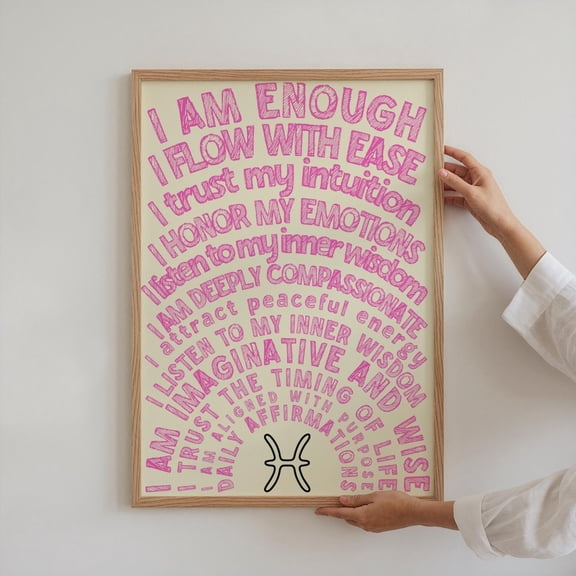 Pisces Zodiac Sign Horoscope Poster Positive Affirmation Art, Unframed Poster