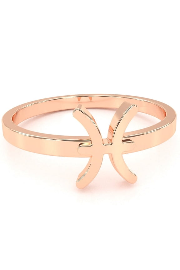 Pisces Zodiac Sign Ring In Solid 14k Rose Gold