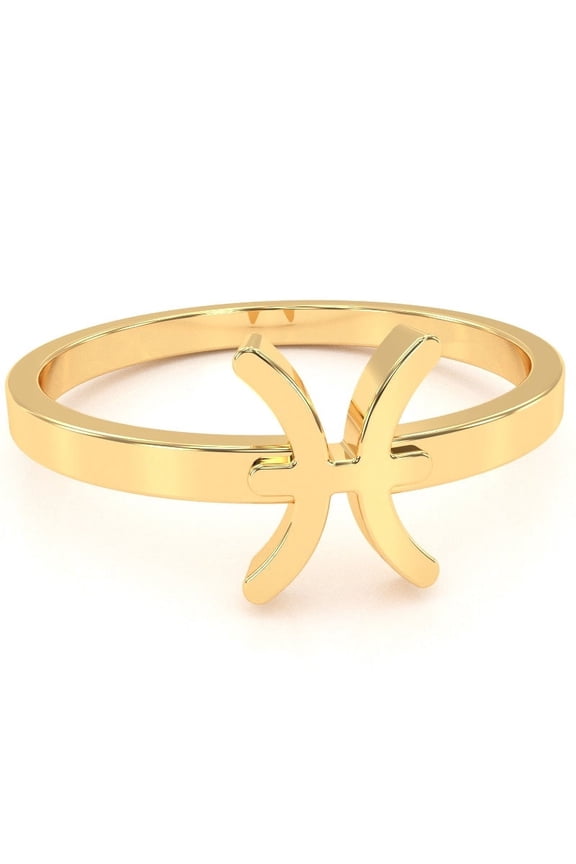 Pisces Zodiac Sign Ring In Solid 14k Yellow Gold