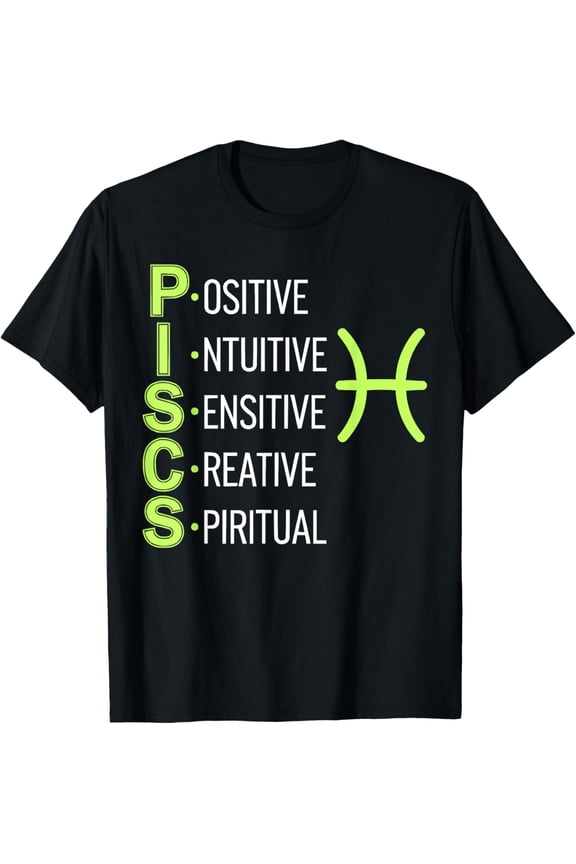 Pisces Zodiac Sign Star Astrology Birthday Horoscope T-ShirtMen's and women's gift, black and white T-shirt, size: Extra large S-4XL