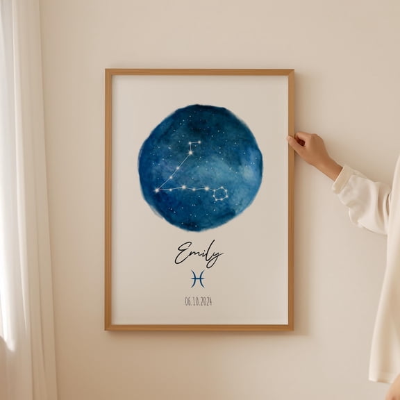 Pisces Zodiac Star Map Wall Art Astrology Home Decor Unframed Paper Print