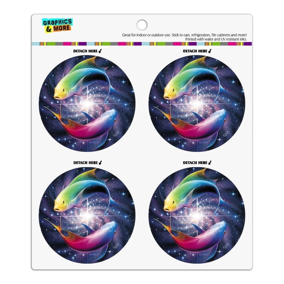 Pisces Zodiac Symbol Fish in Space Yin Yang Refrigerator Fridge Locker Vinyl Circle Magnet Set
